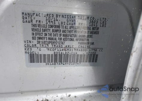2017 Nissan Sentra Sv from USA, damaged, VIN 3N1AB7AP6HY212747